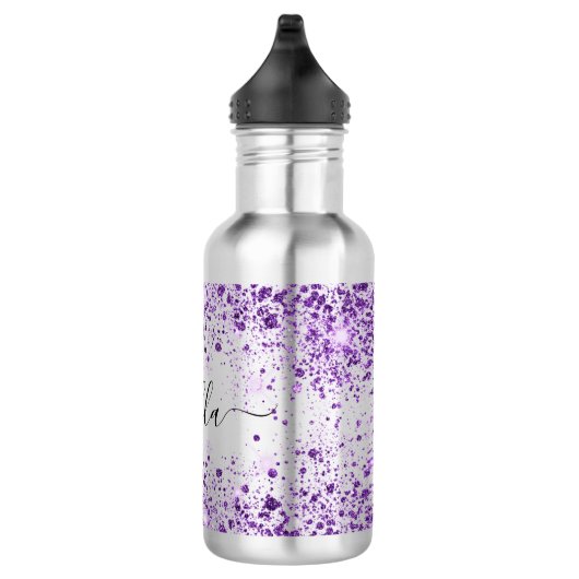 Paars glitter-stofnaamscript elegant waterfles (Rechts)