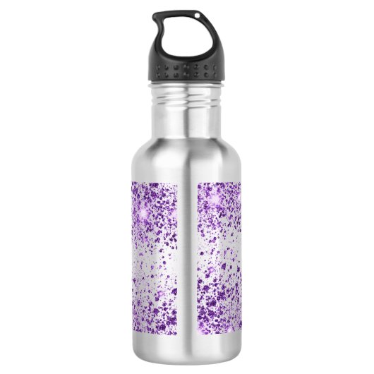 Paars glitter-stofnaamscript elegant waterfles (Achterkant)