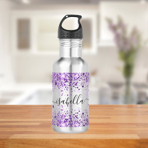 Paars glitter-stofnaamscript elegant waterfles 