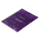 Paars glitter-stofnaamscript notitieboek (Linkerzijde)