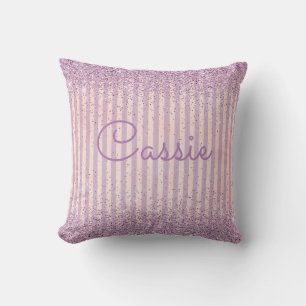 Paars Glitter Stripe Monogram Kussen