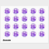Paars Glitter Sweet 16 Birthday Balloons Script Ronde Sticker (Vel)