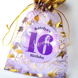 Paars Glitter Sweet 16 Birthday Balloons Script Ronde Sticker