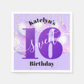 Paars Glitter Sweet 16 Birthday Balloons Script Servet (Voorkant)
