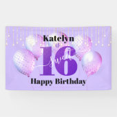 Paars Glitter Sweet 16 Birthday Balloons Script Spandoek (Horizontaal)
