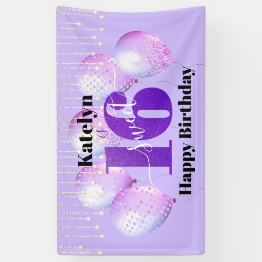 Paars Glitter Sweet 16 Birthday Balloons Script Spandoek (Verticaal)