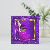 Paars Glitter van het Afrikaanse Baby shower-meisj Kaart (Staand voorkant)