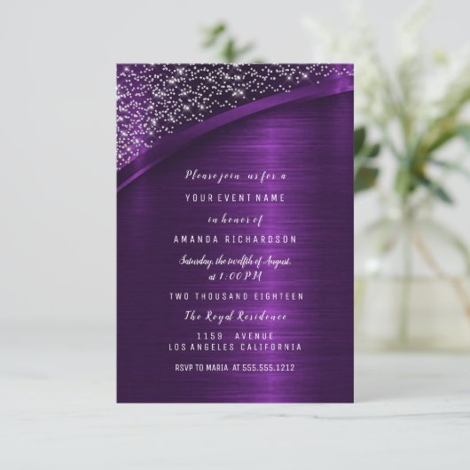 Paars Glitter Vrijgezellenfeest Birthday Sweet 16t Kaart (Staand voorkant)