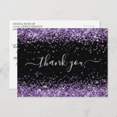 Paars Glitter Zwart 40e Verjaardag Bedankt Briefkaart (Voorkant / Achterkant)