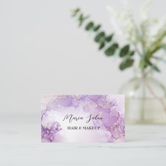 Paars glittergoud waterverf Visitekaartje (Staand voorkant)