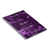 Paars glitterroze gekleurd marmer monogram notitieboek (Rechterzijde)