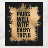 PAARS GOED MET ALLES Tekst Goud Folie op Zwart Wijn Etiket (Enkel label)