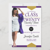 Paars Gold Afstuderen Fotouitnodiging Kaart (Voorkant)