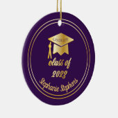 Paars Gold Afstuderen Pet Afstuderen 2023 Foto: Keramisch Ornament (Rechts)