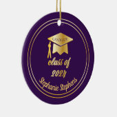 Paars Gold Afstuderen Pet Afstuderen 2024 Foto: Keramisch Ornament (Rechts)