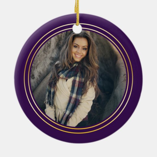 Paars Gold Afstuderen Pet Afstuderen 2024 Foto: Keramisch Ornament (Achterkant)