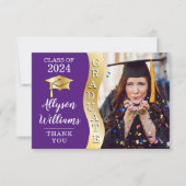 Paars | Gold Afstuderen Wave Afstudeerder Pet Foto Bedankkaart (Voorkant)