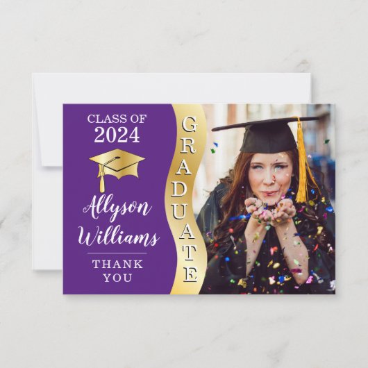 Paars | Gold Afstuderen Wave Afstudeerder Pet Foto Bedankkaart (Voorkant)
