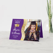 Paars | Gold Afstuderen Wave Afstudeerder Pet Foto Bedankkaart (Voorkant)