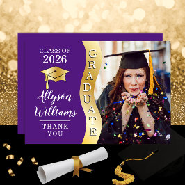 Paars | Gold Afstuderen Wave Afstudeerder Pet Foto Bedankkaart