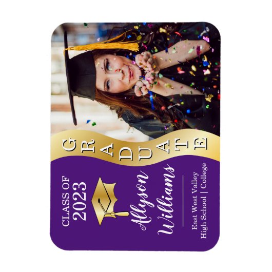 Paars | Gold Afstuderen Wave Afstudeerder Pet Foto Magneet (Verticaal)