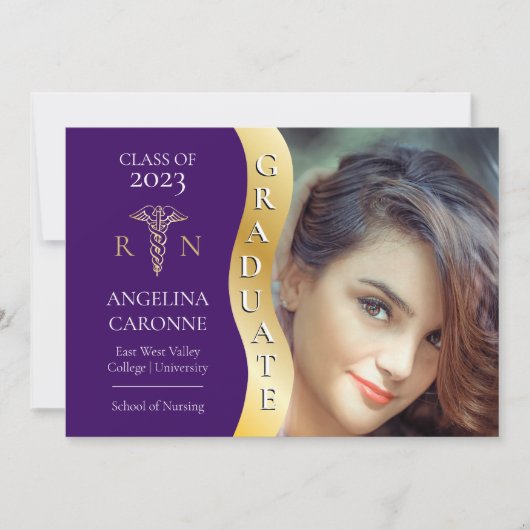 Paars Gold Afstuderen Wave Caduceus RN Nursing Afs Aankondiging (Voorkant)