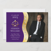 Paars | Gold Afstuderen Wave Law Justice Afstudeer Aankondiging (Voorkant)