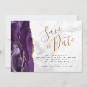 Paars Gold Agate Grey Marble Save the Date Kaart (Voorkant)