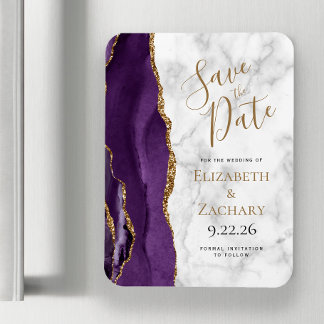 Paars Gold Agate Marble Save the Date Magneet
