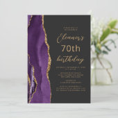 Paars Gold Agate Slate Script 70th Birthday Kaart (Staand voorkant)