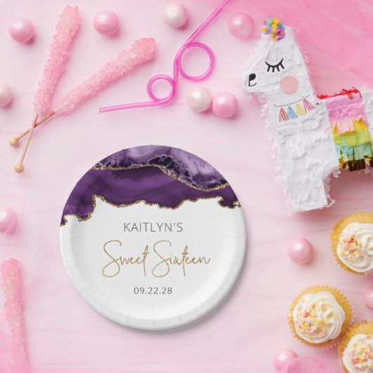 Paars Gold Agate Sweet 16 Birthday Party Papieren Bordje (Feest)