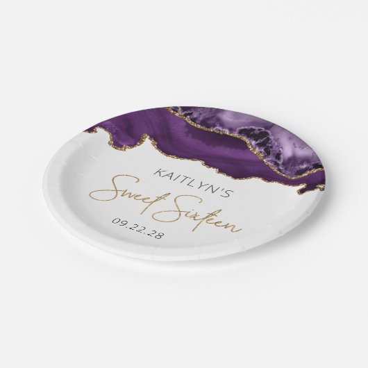 Paars Gold Agate Sweet 16 Birthday Party Papieren Bordje (Gekanteld)