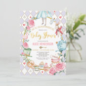 Paars Gold Alice in Wonderland Baby shower Tea Kaart (Staand voorkant)