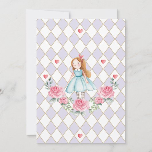 Paars Gold Alice in Wonderland Baby shower Tea Kaart (Achterkant)