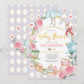 Paars Gold Alice in Wonderland Baby shower Tea Kaart (Voorkant / Achterkant)