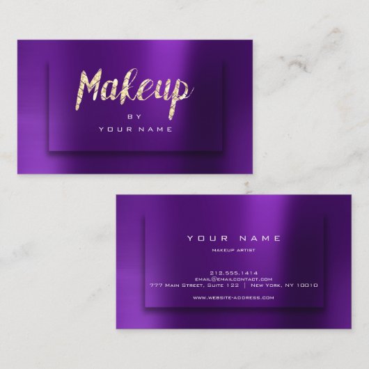 Paars Gold Amethyst Typograaf Makeup Artist 3D Visitekaartje (Voorkant / Achterkant)