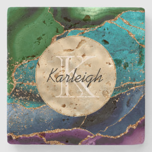 Paars Gold Aqua Green Monogram Stenen Onderzetter