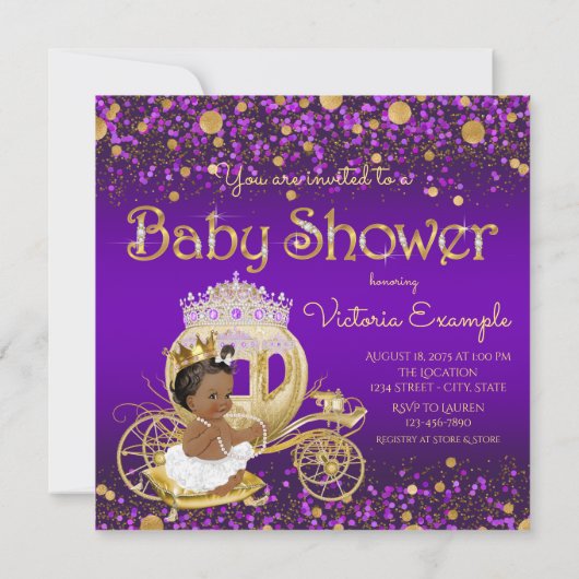 Paars Gold Baby shower van de Afrikaanse Amerikaan Kaart (Achterkant)