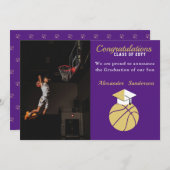Paars Gold Basketball afstuderen Aankondiging (Voorkant / Achterkant)
