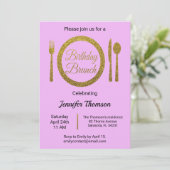 Paars Gold Birthday Brunch Uitnodiging (Staand voorkant)