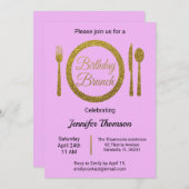 Paars Gold Birthday Brunch Uitnodiging (Voorkant / Achterkant)