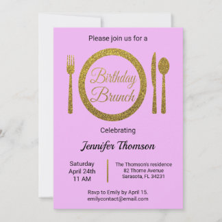 Paars Gold Birthday Brunch Uitnodiging
