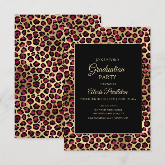Paars Gold Black Leopard Cheetah Graduparty Kaart (Voorkant / Achterkant)