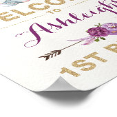 Paars Gold Boho Elephant Birthday Welkomstteken Poster (Hoek)