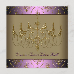 Paars Gold Chandelier Classy Sweet Sixteen Ball Kaart