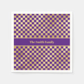 Paars Gold Checkered Paper Napkin Servet (Voorkant)