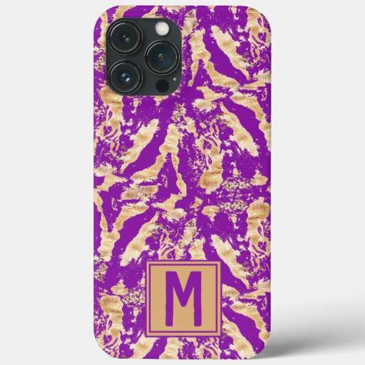 Paars Gold Chic marmer Elegant Custom Monogram Case-Mate iPhone Case (Achterkant)