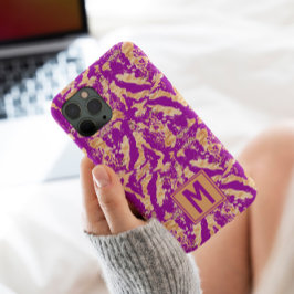 Paars Gold Chic marmer Elegant Custom Monogram Case-Mate iPhone Case