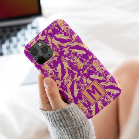 Paars Gold Chic marmer Elegant Custom Monogram Case-Mate iPhone Case