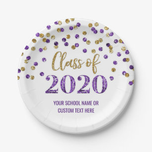 Paars Gold Confetti Afstuderen 2020 Papieren Bordje